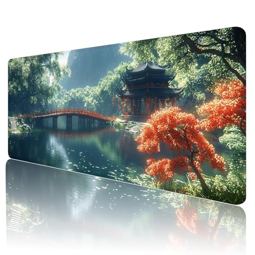 Mauspad XXL 700 x 300 mm Gaming Mauspad Groß Mousepad Grün Schreibtischunterlage mit Genähten Kanten Mouse Pad Landschaft Wasserdicht Anti-Rutsch Gummibasis Desk mat für Home Office Geschenk, Y-24 von Gmeignl