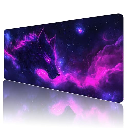 Mauspad XXL 700 x 300 mm Gaming Mauspad Groß Mousepad Lila Schreibtischunterlage mit Genähten Kanten Mouse Pad Wolf Wasserdicht Anti-Rutsch Gummibasis Desk mat für Home Office Frauen Geschenk, O-52 von Gmeignl