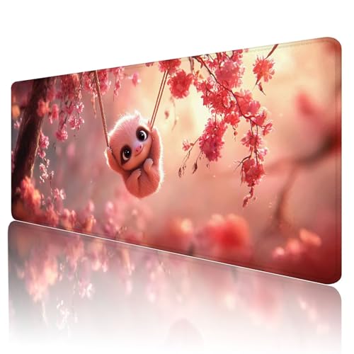 Mauspad XXL 700 x 300 mm Gaming Mauspad Groß Mousepad Rosa Schreibtischunterlage mit Genähten Kanten Mouse Pad Tier Wasserdicht Anti-Rutsch Gummibasis Desk mat für Home Office Frauen Geschenk, L-71 von Gmeignl