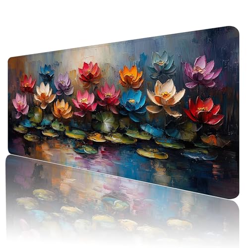 Mauspad XXL 800 x 400 mm Gaming Mauspad Groß Mousepad Blumen Schreibtischunterlage mit Genähten Kanten Mouse Pad Farbe Wasserdicht Anti-Rutsch Gummibasis Desk mat für Home Office Geschenk, K-97 von Gmeignl