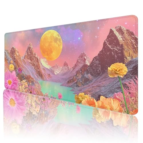 Mauspad XXL 800 x 400 mm Gaming Mauspad Groß Mousepad Farbe Schreibtischunterlage mit Genähten Kanten Mouse Pad Blume Wasserdicht Anti-Rutsch Gummibasis Desk mat für Home Office Frauen Geschenk, O-2 von Gmeignl