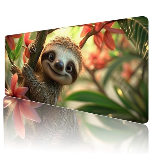 Mauspad XXL 800 x 400 mm Gaming Mauspad Groß Mousepad Faultier Schreibtischunterlage mit Genähten Kanten Mouse Pad Niedlich Wasserdicht Anti-Rutsch Gummibasis Desk mat für Home Office Geschenk, Y-201 von Gmeignl