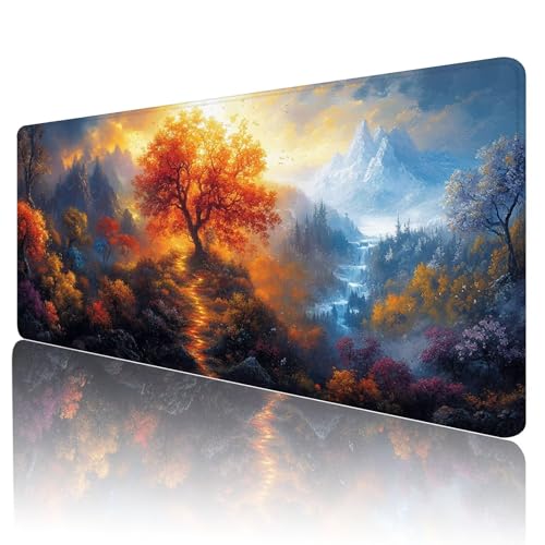 Mauspad XXL 800 x 400 mm Gaming Mauspad Groß Mousepad Herbst Schreibtischunterlage mit Genähten Kanten Mouse Pad Landschaft Wasserdicht Anti-Rutsch Gummibasis Desk mat für Home Office Geschenk, d-27 von Gmeignl