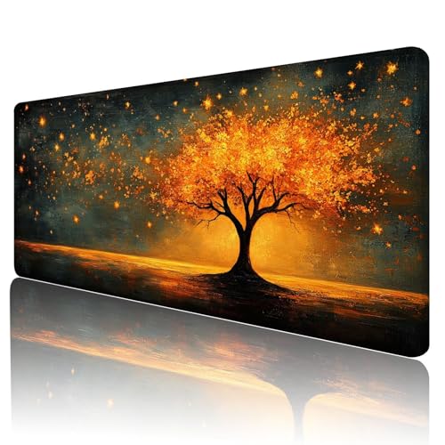 Mauspad XXL 800 x 400 mm Gaming Mauspad Groß Mousepad Orange Farbe Schreibtischunterlage mit Genähten Kanten Mouse Pad Baum Wasserdicht Anti-Rutsch Gummibasis Desk mat für Home Office Geschenk, M-93 von Gmeignl