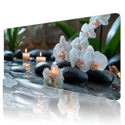 Mauspad XXL 800 x 400 mm Gaming Mauspad Groß Mousepad Orchidee Schreibtischunterlage mit Genähten Kanten Mouse Pad Zen Wasserdicht Anti-Rutsch Gummibasis Desk mat für Home Office Geschenk, Y-83 von Gmeignl