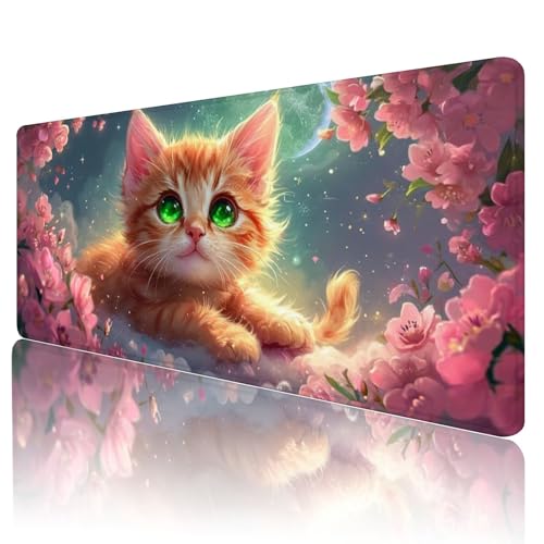 Mauspad XXL 800 x 400 mm Gaming Mauspad Groß Mousepad Rosa Schreibtischunterlage mit Genähten Kanten Mouse Pad Katze Wasserdicht Anti-Rutsch Gummibasis Desk mat für Home Office Geschenk, Y-205 von Gmeignl