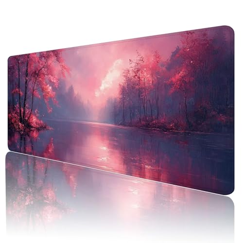 Mauspad XXL 800 x 400 mm Gaming Mauspad Groß Mousepad Rosa Schreibtischunterlage mit Genähten Kanten Mouse Pad Landschaft Wasserdicht Anti-Rutsch Gummibasis Desk mat für Home Office Geschenk, Q-46 von Gmeignl