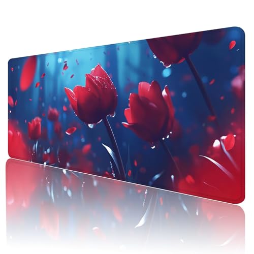 Mauspad XXL 800 x 400 mm Gaming Mauspad Groß Mousepad Rot Schreibtischunterlage mit Genähten Kanten Mouse Pad Blau Wasserdicht Anti-Rutsch Gummibasis Desk mat für Home Office Frauen Geschenk, O-39 von Gmeignl