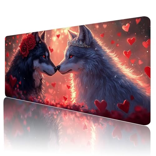 Mauspad XXL 800 x 400 mm Gaming Mauspad Groß Mousepad Wolf Schreibtischunterlage mit Genähten Kanten Mouse Pad Paar Wasserdicht Anti-Rutsch Gummibasis Desk mat für Home Office Frauen Geschenk, J-58 von Gmeignl