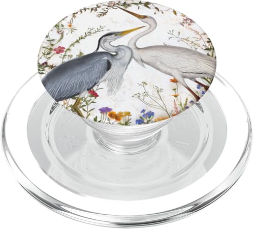 Ornithologie-Thema, Reiher und Kraniche, Vögel und Blumenmuster PopSockets PopGrip für MagSafe Ornithologie-Thema, Reiher und Kraniche, Vögel und Blumenmuster PopSockets PopGrip für MagSafe von Gnosis Picture Archive