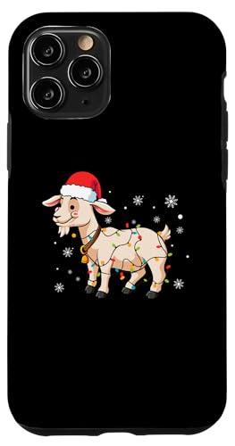 Hülle für iPhone 11 Pro Ziege trägt Weihnachtsmannmütze Schneeflocken Weihnachtsbeleuchtung von Goat Santa Claus Christmas Apparel