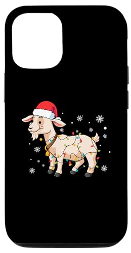 Hülle für iPhone 12/12 Pro Ziege trägt Weihnachtsmannmütze Schneeflocken Weihnachtsbeleuchtung von Goat Santa Claus Christmas Apparel