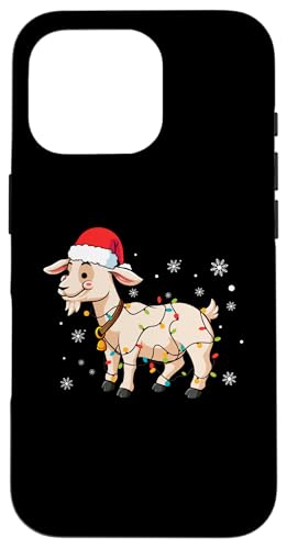 Hülle für iPhone 16 Pro Ziege trägt Weihnachtsmannmütze Schneeflocken Weihnachtsbeleuchtung von Goat Santa Claus Christmas Apparel