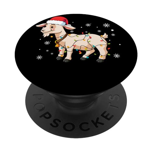 Ziege trägt Weihnachtsmannmütze Schneeflocken Weihnachtsbeleuchtung PopSockets Klebender PopGrip von Goat Santa Claus Christmas Apparel