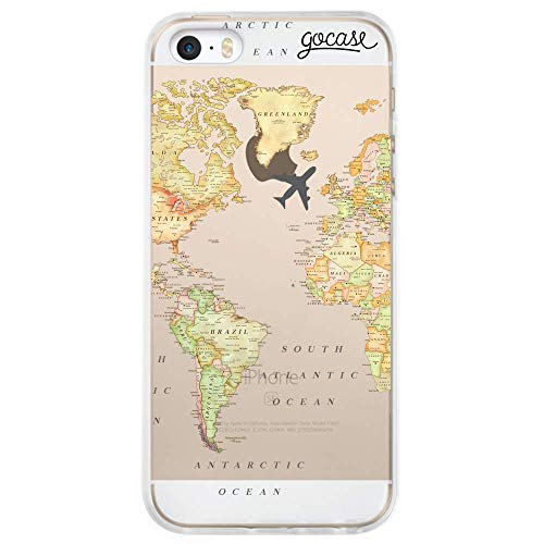 Gocase World Map Blank Hülle | Kompatibel mit iPhone 5 / 5S / SE | Transparent mit Druck Silikon Durchsichtig TPU Schutzhülle Kratzfest Handyhülle | Reisen Weltkarte Abenteuer Ozean Fliegen von Gocase