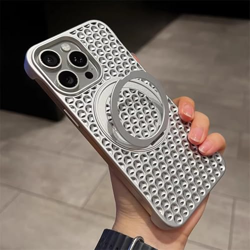 Honeycomb Heat Dissipation Case with Kickstand for iPhone, Compatible for MagSafe, Double Layer Honeycomb Heat Dissipation Case, Cool Case (Silver,15pro max) von GodbTG
