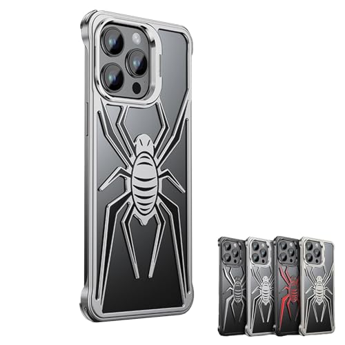 Spider Case With Metal Lens Bracket For Iphone, Aluminum Alloy Hollow Spider Rimless Phone Case, Metal Aluminum 3d Hollow Spider Rimless Lens Stand Case For Iphone 15 14 13 Pro Max (Silver,15pro) von GodbTG