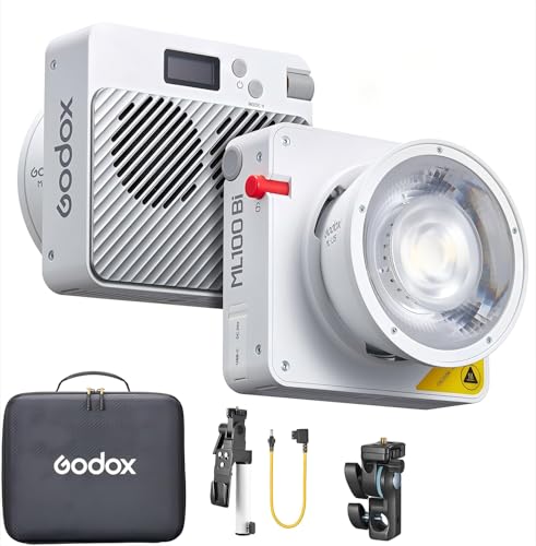 GODOX ML100Bi Kit2 Tragbares LED-Videolicht mit V-Mount Batteriehalter, Bi-Color 2800-6500K COB, unterstützt DC/V-Mount Batterie/USB-C Powerbank, TLCI97 CRI98 Dauerlicht für Videografie von Godox