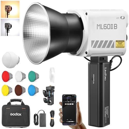 GODOX ML60IIBi 70W Led Video Leuchte Handheld Fotografie LichtKit mit Battery Handle Grip Videoleuchte und AD-E2 2800K-6500K 11 FX Effekte CRI 96+ TLCI 97+ mit Reflektor,GODOX Halterung,Tragetasche von Godox