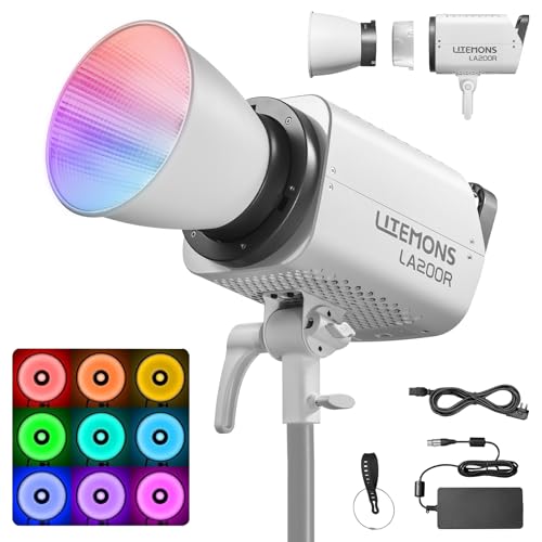 Godox LA200R RGB LED Video Licht Light Videoleuchte mit Tragetasche,220W 68000Lux@1M Studio Helles Continuous Light,1800K-10000K Bowens Mount RGB LED Dauerlicht mit 14 FX Effekten für Videografie von Godox