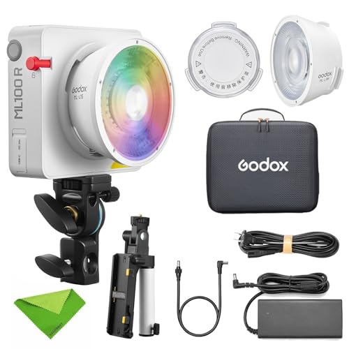 Godox ML100R Kit2 Vollfarb-LED-Videoleuchte CCT 1800K-10000K FX-Modus 14 CRI ≈ 95 TLCI ≈ 95, für die tägliche Porträtfotografie, mobile Außenaufnahmen und Innenbeleuchtung Godox ML100R Kit2 Vollfarb-LED-Videoleuchte CCT 1800K-10000K FX-Modus 14 CRI ≈ 95 TLCI ≈ 95, für die tägliche Porträtfotografie, mobile Außenaufnahmen und Innenbeleuchtung von Godox