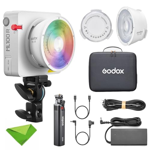Godox ML100R Kit3 Vollfarb-LED-Videoleuchte mit Batteriegriff CCT 1800K-10000K FX-Modus 14 CRI ≈ 95 TLCI ≈ 95, für die tägliche Porträtfotografie, mobile Außenaufnahmen und Innenbeleuchtung Godox ML100R Kit3 Vollfarb-LED-Videoleuchte mit Batteriegriff CCT 1800K-10000K FX-Modus 14 CRI ≈ 95 TLCI ≈ 95, für die tägliche Porträtfotografie, mobile Außenaufnahmen und Innenbeleuchtung von Godox