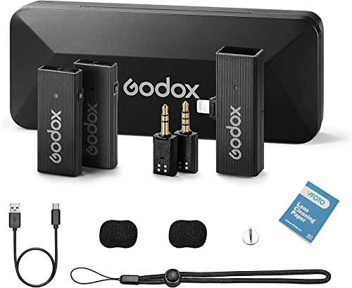 Godox MoveLink Mini LT Kit2 Wireless Mikrofon 100m (328ft.) Reichweite, Noise Cancelling 2.4G Wireless Lavalier Mic mit Ladekoffer Kompatibel für iPhone für Videoaufnahme, Vlogging, TikTok von Godox