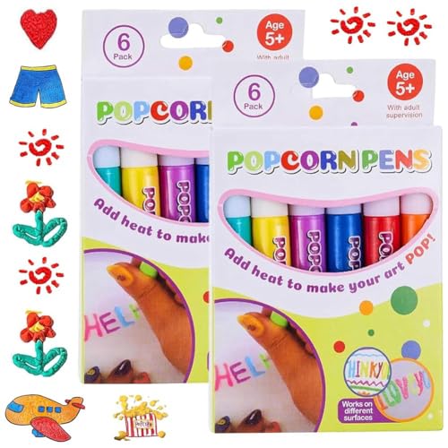 Gokeet 12 Puffy-Stifte für Kinder, Popcorn-Stifte, DIY-Blasen-Popcorn-Zeichenstifte, Popcorn-Farbstifte von Gokeet