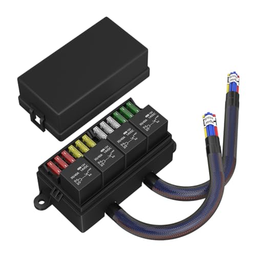 Gokoti 12 V Sicherungsrelaiskasten, vorverdrahtete Sicherung und Relaiskasten mit 4 Relais, 12-Wege-ATC/ATO-Sicherungen, versiegelt, 12 V, Relais-Sicherungskasten für Auto von Gokoti