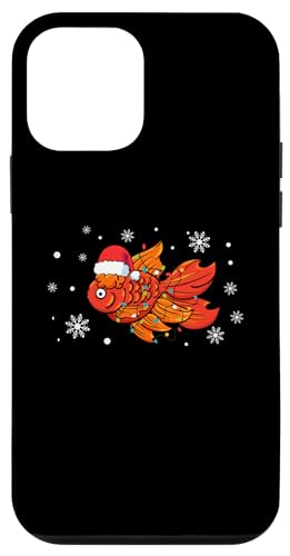 Hülle für iPhone 12 mini Goldfische mit Weihnachtsmannmütze, Schneeflocken, Weihnachtsbeleuchtung von Gold Fish Santa Claus Christmas Apparel