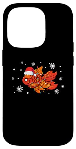 Hülle für iPhone 14 Pro Goldfische mit Weihnachtsmannmütze, Schneeflocken, Weihnachtsbeleuchtung von Gold Fish Santa Claus Christmas Apparel