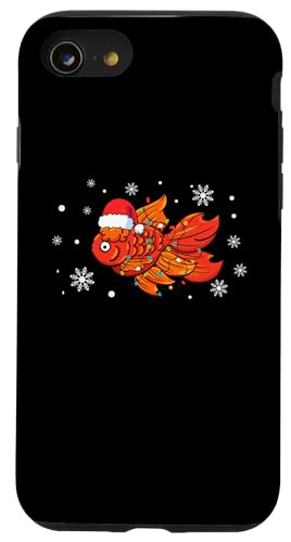 Hülle für iPhone SE (2020) / 7 / 8 Goldfische mit Weihnachtsmannmütze, Schneeflocken, Weihnachtsbeleuchtung von Gold Fish Santa Claus Christmas Apparel