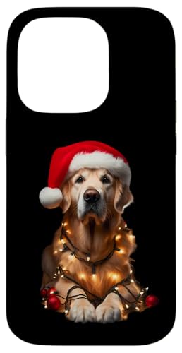 Hülle für iPhone 14 Pro Golden Retriever mit Weihnachtsmütze und Weihnachtsbeleuchtung von Golden Retriever Christmas Products