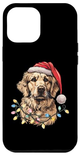 Hülle für iPhone 14 Pro Max Niedliche Golden Retriever Weihnachtsmann-Weihnachtsbeleuchtung von Golden Retriever Santa Christmas Lights Design