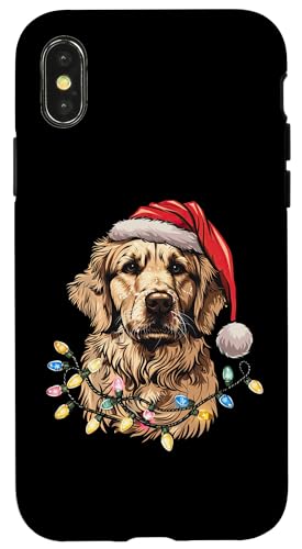 Hülle für iPhone X/XS Niedliche Golden Retriever Weihnachtsmann-Weihnachtsbeleuchtung von Golden Retriever Santa Christmas Lights Design