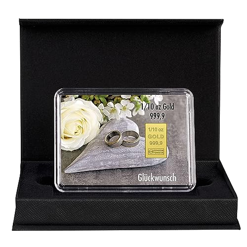 Goldstücke24 - Geschenk zur Hochzeit Herzlichen Glückwunsch zur Hochzeit Goldbarren 3,11g in schwarzer Geschenkbox - Tolle Geschenkidee von Goldstücke24