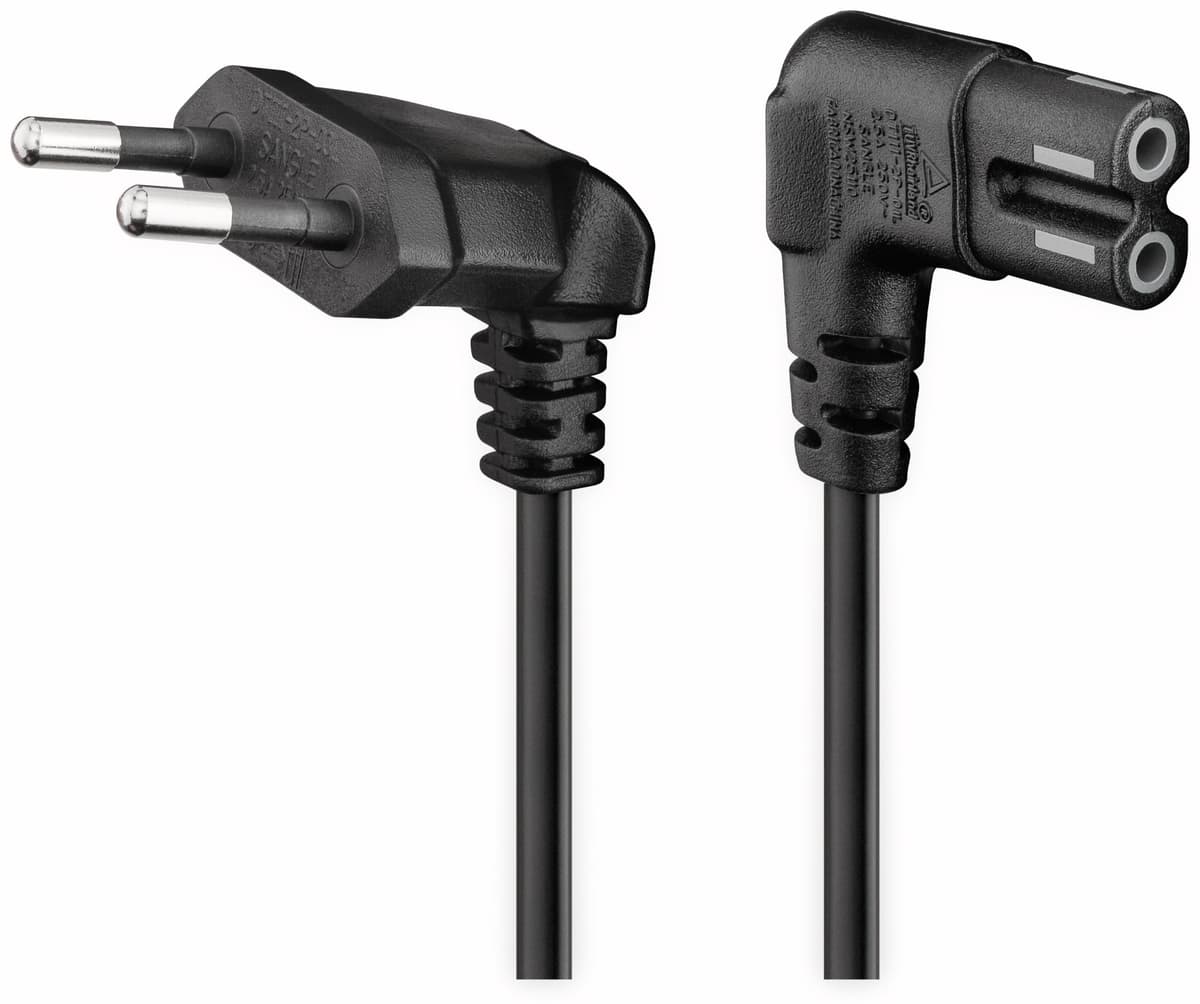 GOOBAY Euro-Netzkabel mit Doppelnutkupplung, schwarz, 0,3m, 90° von Goobay