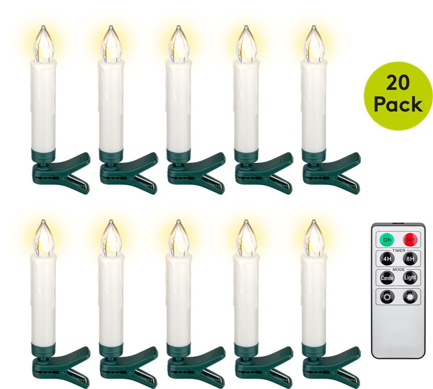 Goobay 20 kabellose LED-Weihnachtsbaumkerzen - mit Klemmen und IR-Fernbedienung zur Steuerung von Timer, Leuchtmodi & Dimmer von Goobay