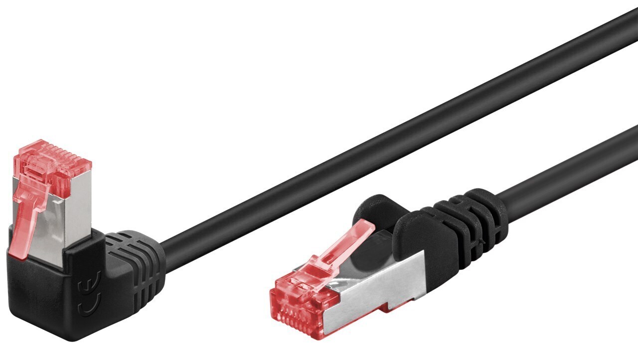 Goobay CAT 6 Patchkabel 1x 90° gewinkelt, S/FTP (PiMF), Schwarz, 3m von Goobay