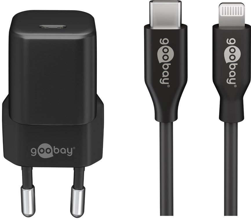 Goobay Lightning/USB-C™ PD-Ladeset nano (20 W) - USB-C™-Netzteil 20 W inklusive USB-C™ auf Lightning  Kabel für z. B. iPhone 12 von Goobay