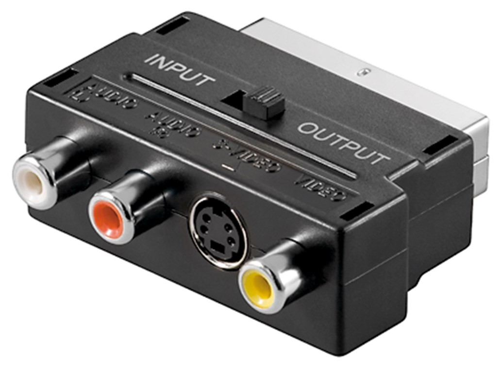 Goobay Scart zu Composite Audio Video und S-Video Adapter, IN/OUT - Scart-Stecker (21-Pin) > 3x Cinch-Buchse + Mini-DIN 4-Buchse (S-Video) von Goobay