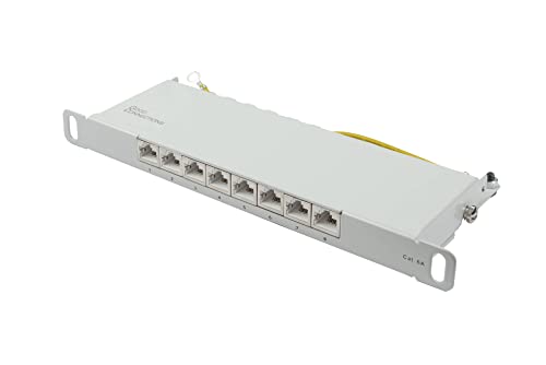 Good Connections 10" Patchpanel/Patchfeld - für 10 Zoll Wandgehäuse/Netzwerkschränke - Cat. 6A, 500 MHz - GIGABIT-fähig - 8-Port - 0,5 HE - geschirmt - werkzeugloses Öffnen - Lichtgrau (RAL7035) von Good Connections