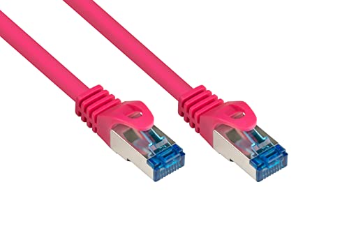 Good Connections Cat.6A Ethernet LAN Patchkabel mit Rastnasenschutz RNS, S/FTP, PiMF, halogenfrei, 500MHz, OFC, 10-Gigabit-fähig (10/100/1000/10000-Base-T Ethernet Netzwerke) - z.B. für Patchpanel, Switch, Router, Modem - magenta, 1m von Good Connections