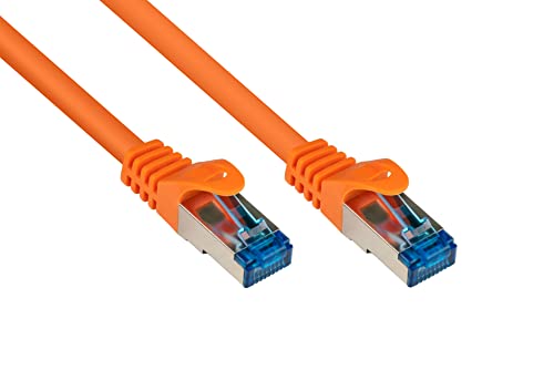 Good Connections Cat.6A Ethernet LAN Patchkabel mit Rastnasenschutz RNS, S/FTP, PiMF, halogenfrei, 500MHz, OFC, 10-Gigabit-fähig (10/100/1000/10000-Base-T Ethernet Netzwerke) - z.B. für Patchpanel, Switch, Router, Modem - orange, 0,25m von Good Connections