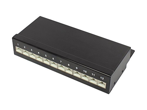 Good Connections Desktop Patch Panel Cat. 6A (12-Port) - geschirmt, STP, Geeignet für 10 Gigabit/s Ethernet / bis 500 MHz - LSA Leisten farbcodiert nach EIA/TIA 568A+B- tiefschwarz RAL9005 von Good Connections