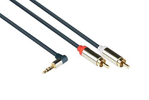 Good Connections GC-M0065 Audio Anschlusskabel High-Quality 3,5 mm, Klinkenstecker rechts abgewinkelt auf 2x RCA (Cinch) Stecker, OFC, Vollmetallgehäuse, 2m dunkel blau von Good Connections