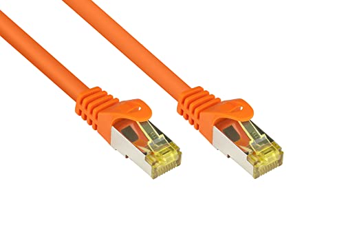 Good Connections RJ45 Ethernet LAN Patchkabel mit Cat. 7 Rohkabel und Rastnasenschutz RNS, S/FTP, PiMF, halogenfrei, 500MHz, OFC, 10-Gigabit-fähig (10/100/1000/10000-Base-T Ethernet Netzwerke) - z.B. für Patchpanel, Switch, Router, Modem - orange, 25 m von Good Connections