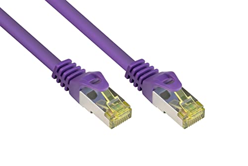 Good Connections RJ45 Ethernet LAN Patchkabel mit Cat. 7 Rohkabel und Rastnasenschutz RNS, S/FTP, PiMF, halogenfrei, 500MHz, OFC, 10-Gigabit-fähig (10/100/1000/10000-Base-T Ethernet Netzwerke) - z.B. für Patchpanel, Switch, Router, Modem - violett, 10 m von Good Connections