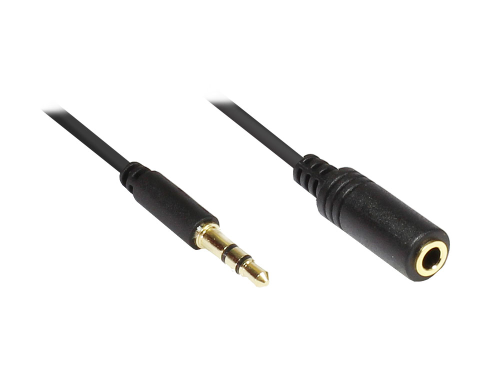 Klinkenverlängerung 3,5mm, Stecker an Buchse (3polig), Slim-Ausführung, schwarz, 1,5m von Good Connections