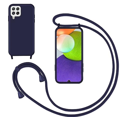 GoodcAcy Handykette Handyhülle für Samsung Galaxy A22 4G/M22,Smartphone Necklace Hülle mit Band Schutzhülle mit Kette zum umhängen Halskette Flüssig Silikon Case für Samsung Galaxy A22 4G/M22,Blau von GoodcAcy